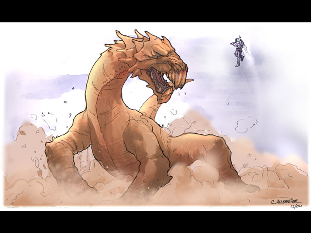  #TheMandalorian  The Krayt Dragon has left lasting memories for video game players. We often quote KotOR, but this concept art by Cory Allemeier for Bounty Hunter (LucasArts, 2002), a year earlier, looks a lot like the scene from the TV series.