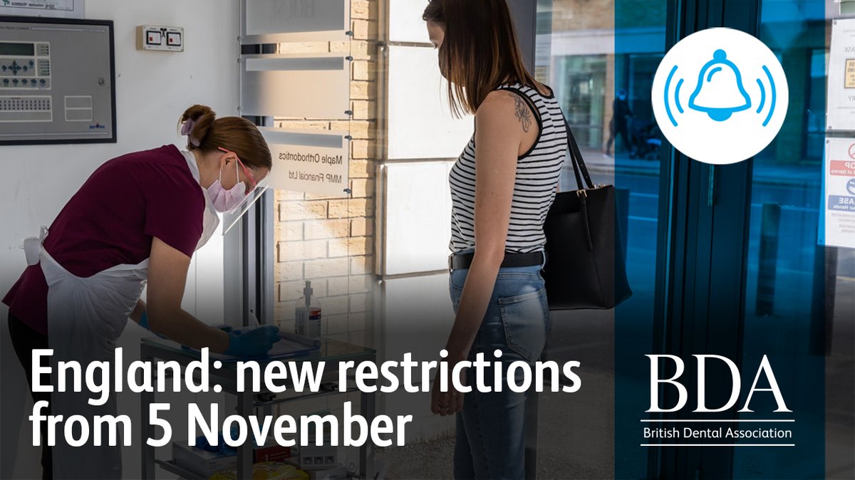 We finally have confirmation that all dental practices in England can stay open during the coming lockdown. 

Given the rigorous safety protocols we are working to, there never should have been any doubt. [1/4] createsend.com/t/d-9F4C3C5BC2…