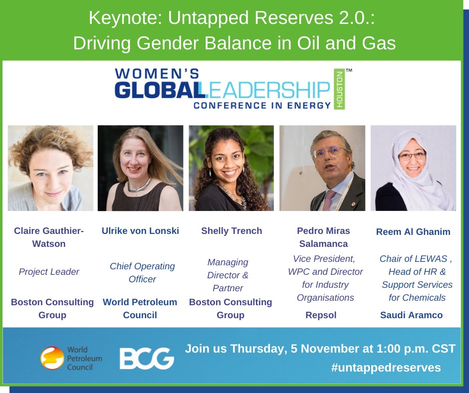 WPC_Energy's tweet image. Join us for free 5 Nov at 1pm CST for our keynote panel at the Women's Global Leadership Conference on the
#UntappedReserves 2.0 global study by WPC and BCG

WGLConference.com

#genderdiversity #genderbalance #oilandgas

Take part in the survey at
UntappedReserves.com