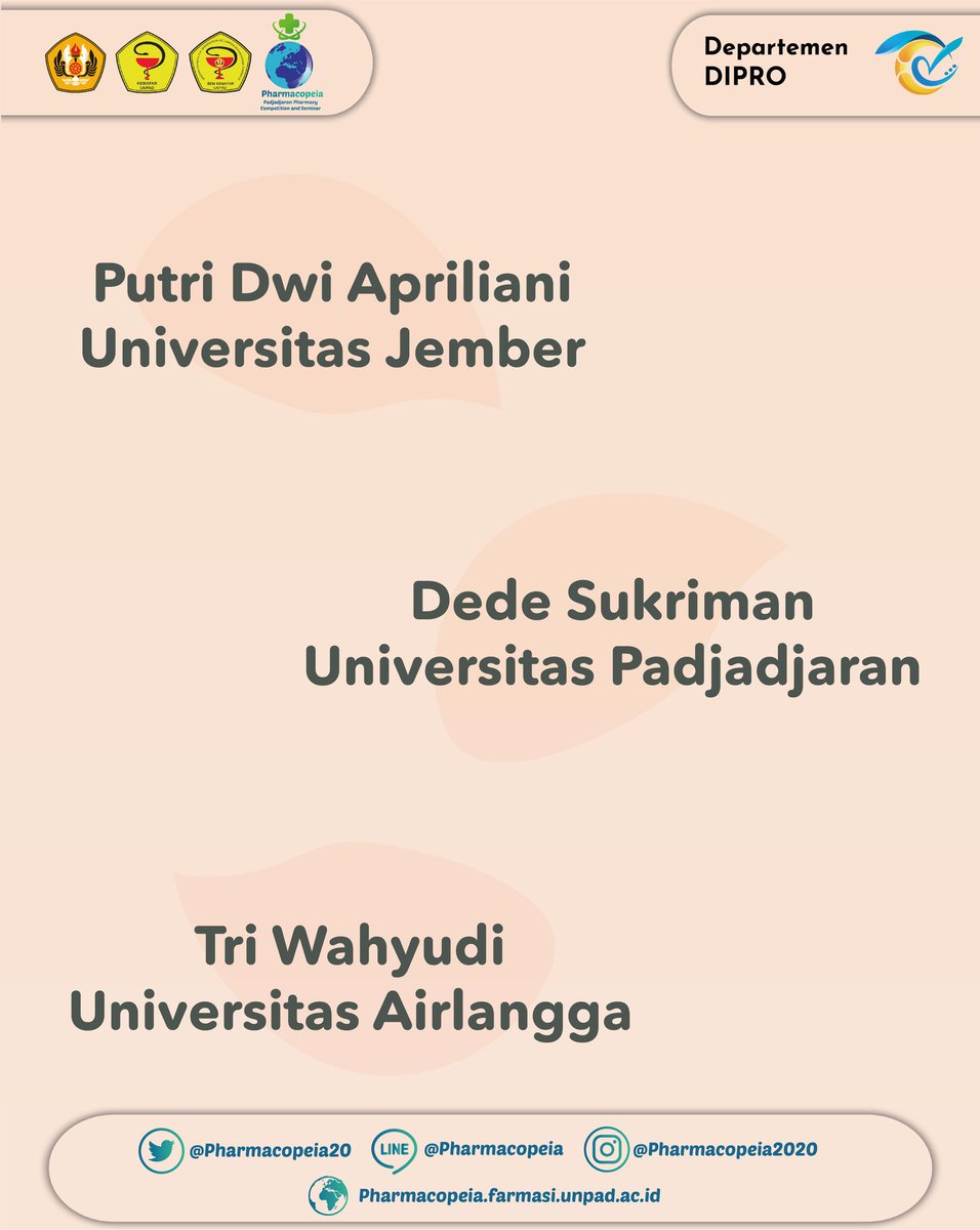 [PENGUMUMAN LOLOS 8 BESAR LITERATURE REVIEW 2020✨]

Selamat kepada sobat Pharmacopeia yang lolos 8 besar literature review Pharmacopeia 2020!

Terimakasih kepada seluruh teman-teman yang telah mendaftar, bagi yang belum lolos jangan berkecil hati dan tetap semangat!☺