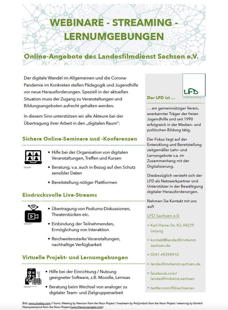 lfdsachsenev's tweet photo. Wer in der nächsten Zeit noch Unterstützung bei der Umsetzung von analogen Veranstaltungen in Online-Formate braucht, kann sich gern an uns wenden. #Online #OnlineVeranstaltung #transfer #streaming #OnlineKonferenz #OnlineLernen https://t.co/wMbC0R1pQO