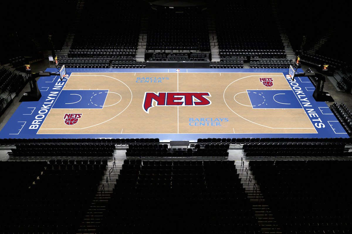BrooklynNets's tweet photo. Couldn't bring back the unis if we didn't bring back the court.

📸 Rolling out the 2020-21 Classic Edition Court 📸 https://t.co/U5UqjgvVxh