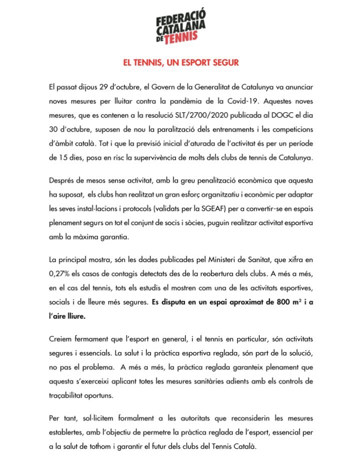 ClubTennisVic's tweet photo. 📄 L’esport és segur i essencial: som la solució, no pas el problema. #CTVic @FCatTennis #JoActuo #DistànciaMansMascareta https://t.co/NkjToRnzjV