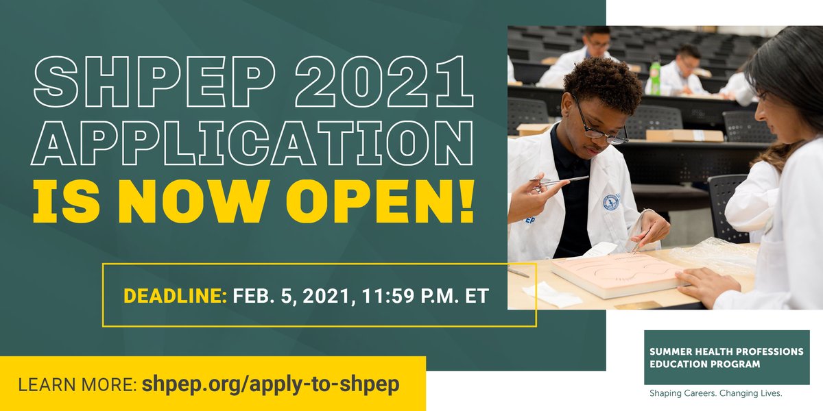 SHPEPconnect's tweet photo. Start your application today!
https://t.co/1WPDAb4hwk

#SHPEP2021 #SHPEP #SHPEPConnect #Futurehealthprofessionals https://t.co/77BcvfDdSE