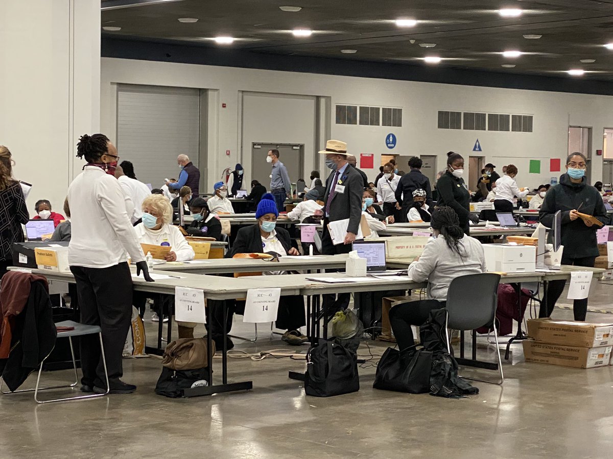 This table is what one team of poll workers dedicated to processing looks like: