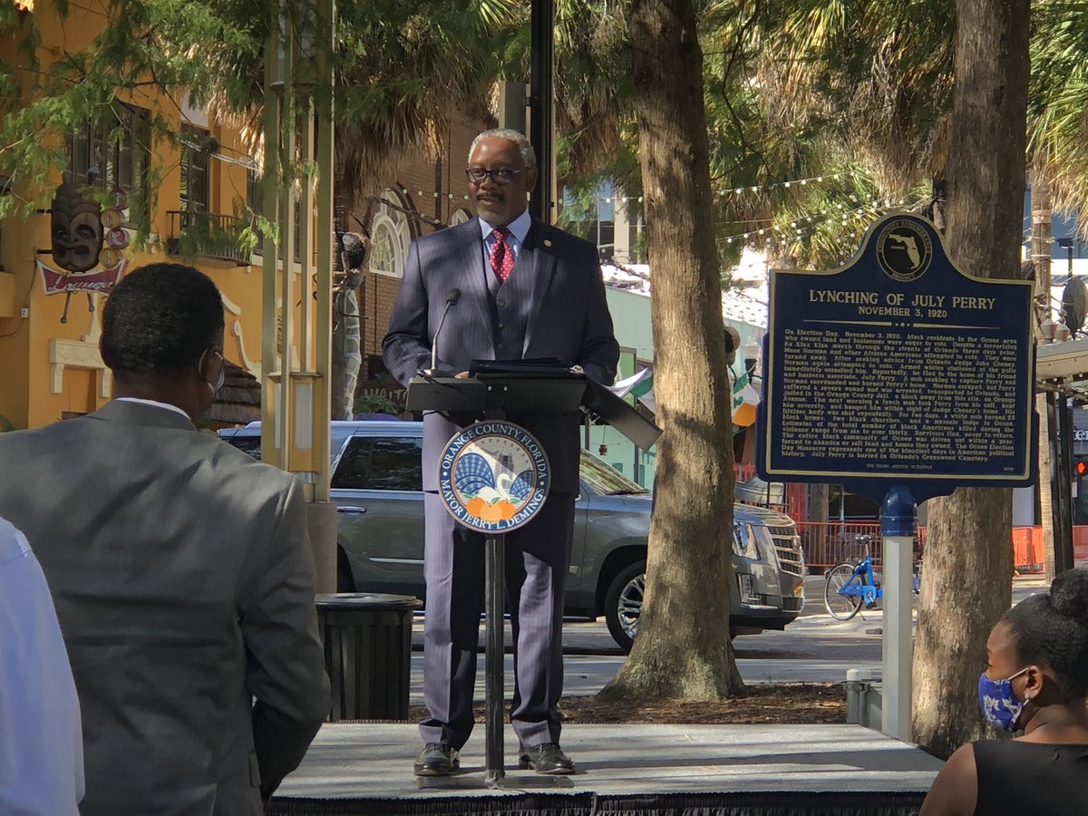JerryAskinNews6's tweet photo. RIGHT NOW: The @OCFLMayor and the family of #JulyPerry are remembering and paying tribute to Perry who was lynched and killed 100 years ago fighting for black people to have the right to vote. https://t.co/MYEMJjP6y5