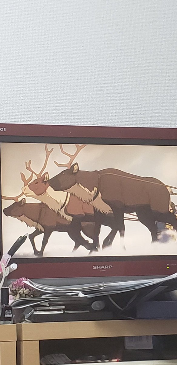 ｻｰﾋﾞｨ ゴールデンカムイ トナカイさんが いっぱい 北国の昔話とかでお馴染みな動物 最近だと アナ雪のトナカイさん モデルは犬 実際 犬みたいに身近な生き物で 衣食住の一つだったとか ゴールデンカムイ アナと雪の女王 トナカイの