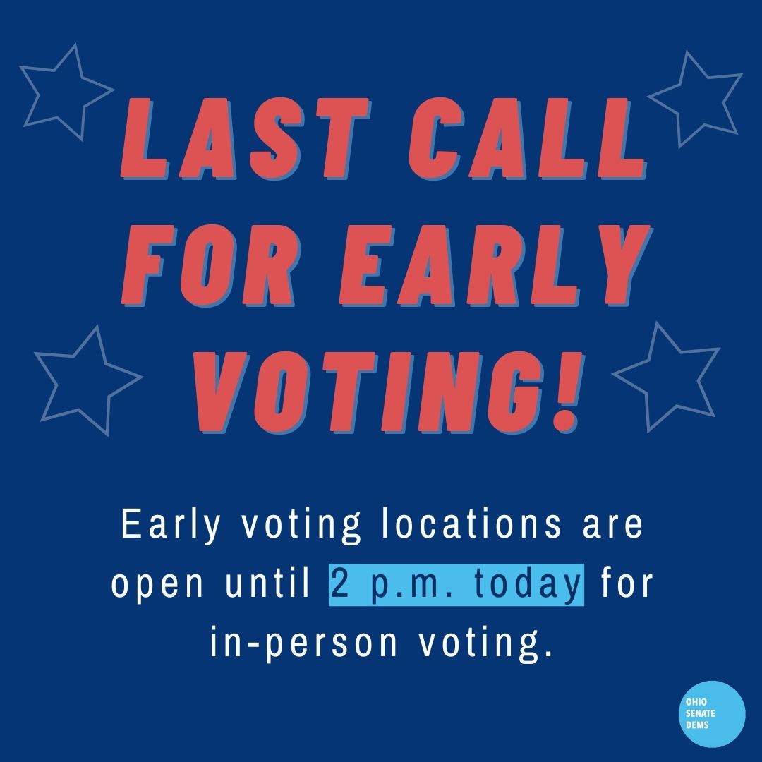 Last call: Early voting locations will be open until 2 p.m. today. If you're still waiting in line at your board of elections when the polls close, don't leave! You will still be given the opportunity to vote. #Election2020