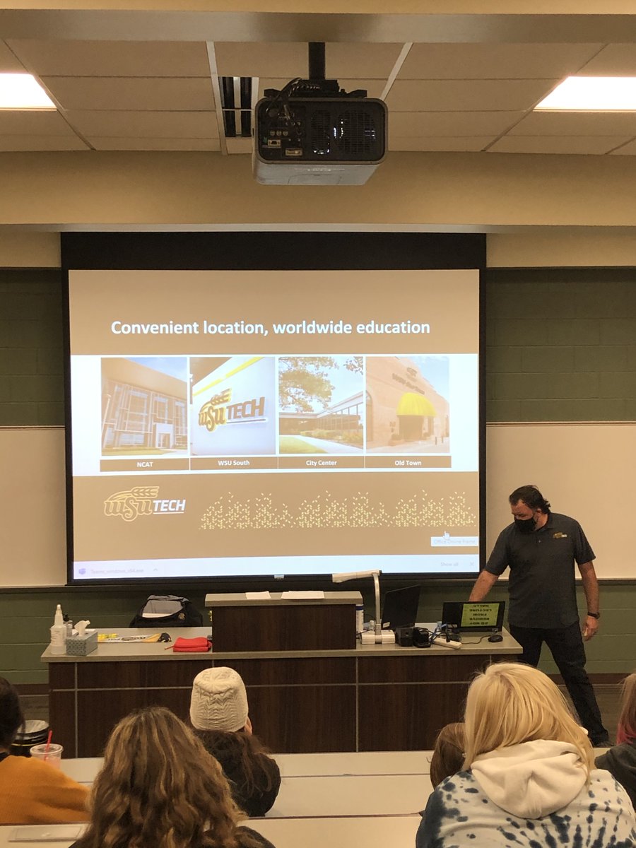 JAGKRegion4's tweet photo. Specialist, Tavis Leake, invited Cody Griffin from @wsutech to speak to @NewtonHSKS @NewtonSchoolsKS @JAG_Kansas students. Helping students understand there are many paths that can lead them to a successful career #findyourpassion #postsecondaryschool #techschool #handsoncareers https://t.co/L87HlHzrdY