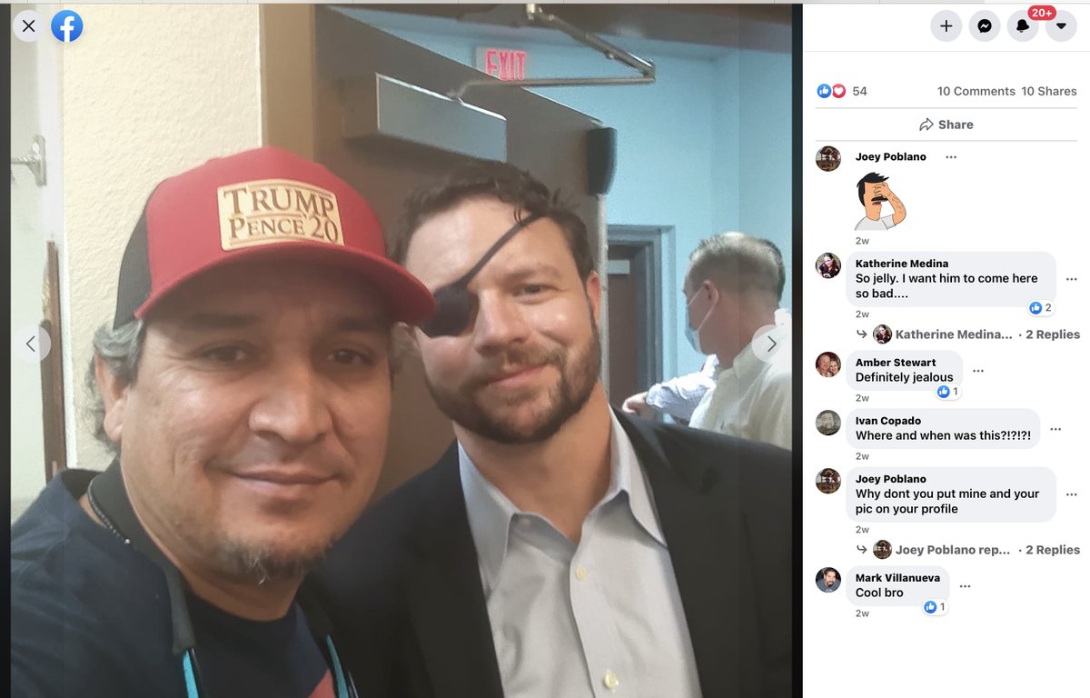 Now with respect to  @DanCrenshawTX  @RepDanCrenshaw on October 14, 2020 Mr Cisneros posted this picture to his Facebook profile. The fact a SITTING US House of Representatives member has REFUSED to repudiate the actions it sadly not suprising  https://www.facebook.com/photo?fbid=3778588485486212&set=pb.100000052945802.-2207520000..