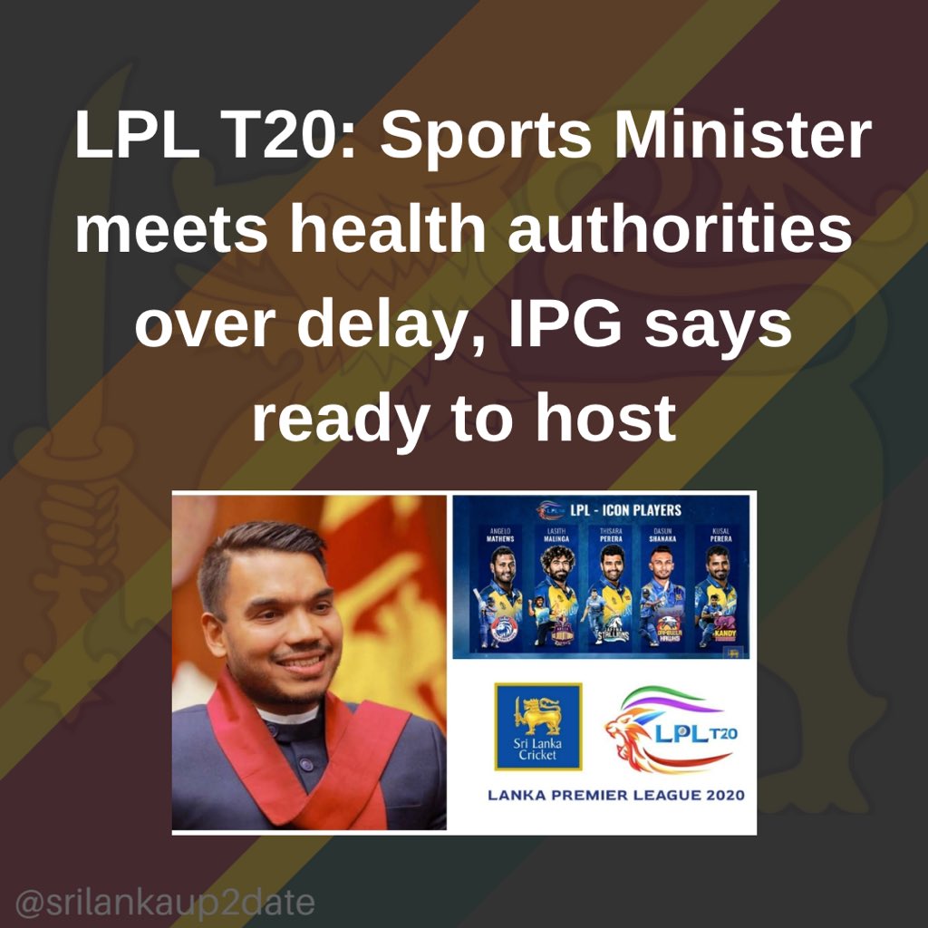 srilankaup2dat's tweet photo. Minister of Sports NR is set to hold further discussions with (SLC) on the(LPL) Tournament. The Sports Minister tweeted that he had fruitful discussions with the Health Minister and Director General of Health Services on the importance of sports. 
#srilankaup2date https://t.co/w3Ya0YdtXY