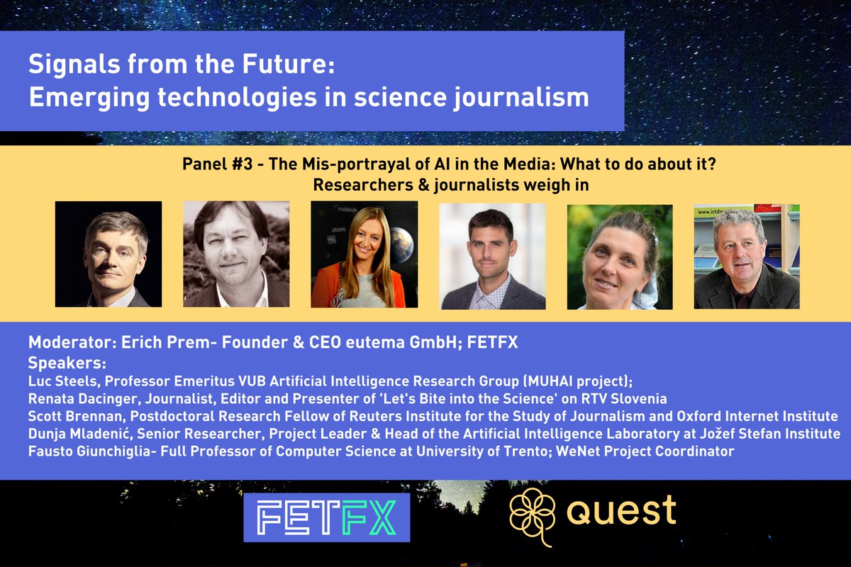 ErichPrem's tweet image. The mis-portrayal of AI in the media and what to do? I am looking forward to moderating this phantastic panel this Thursday. Join us: fetfx.eu/event/signals-…   @lucsteels @rdacinger @jsbrennen D.Mladenic @FaustoGiunchig1 #AI #journalism @FETFX_EU @FetBriefing