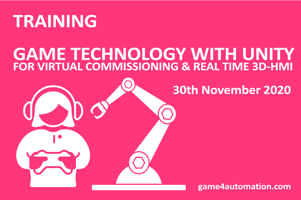 Game4Automation User-Training
 
"GAME TECHNOLOGY WITH UNITY FOR VIRTUAL COMMISSIONING &amp; REAL TIME 3D-HMI"

Monday, 11-30-2020, 1 day, 09:00 - 16:00 Central European Time

sign up:

game4automation.com/en/learn/train…

#unity #digitaltwin #game4automation #virtualcommissioning #workshop