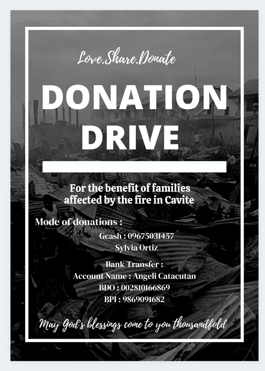 Peraya_Angels's tweet photo. Mabuhay!

We, the Peraya Angels have decided to open a donation drive to help those affected by the fire incident in Cavite.

Proceeds will be used to purchase basic hygiene kits and some necessities.

Please see details below. 🙏 https://t.co/xkuZen1j5f