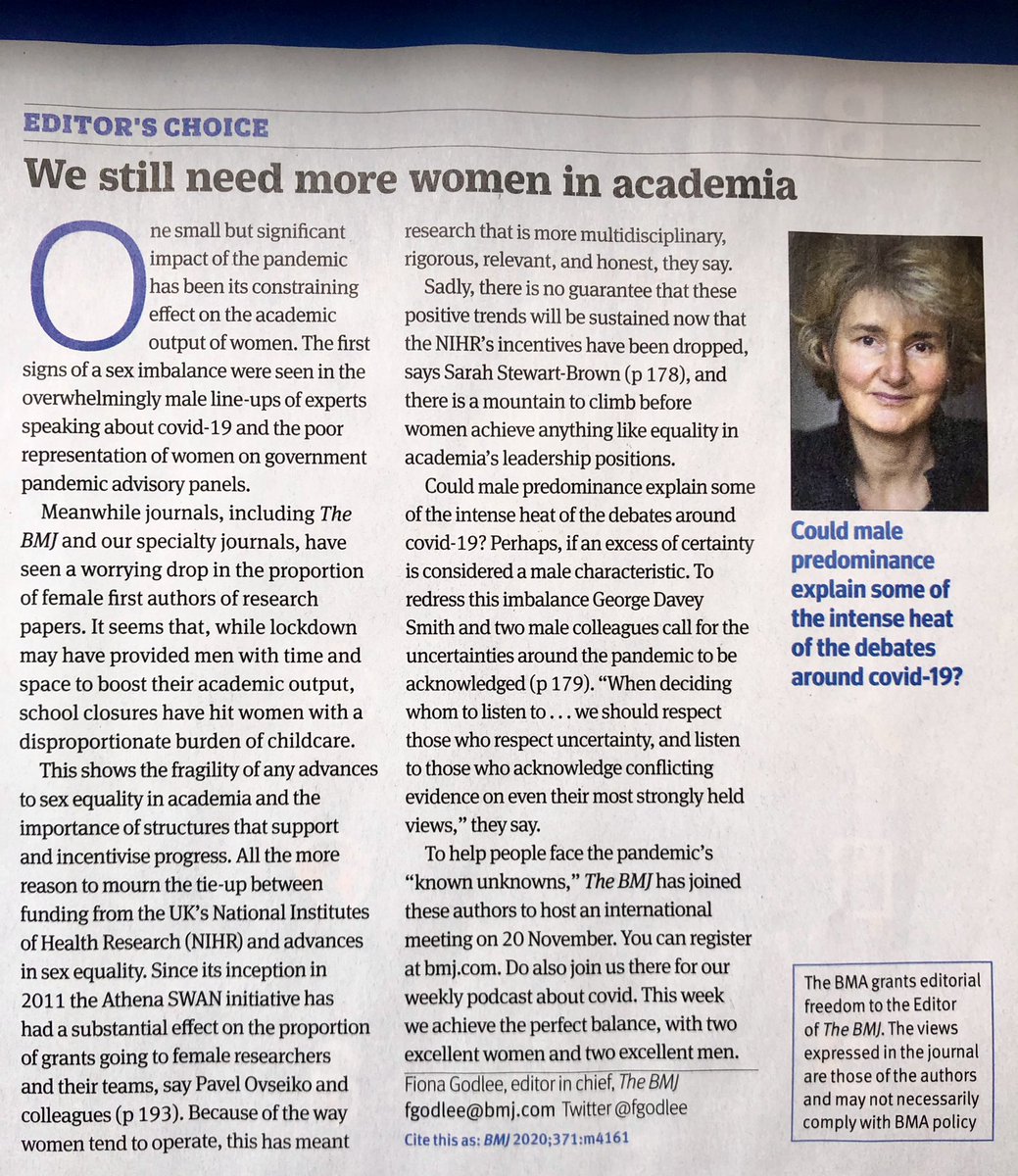 Great piece by Dr Fiona Godlee <a href="/fgodlee/">Fiona Godlee</a> discussing women in academia in this month’s issue of the BMJ <a href="/bmj_latest/">The BMJ</a>