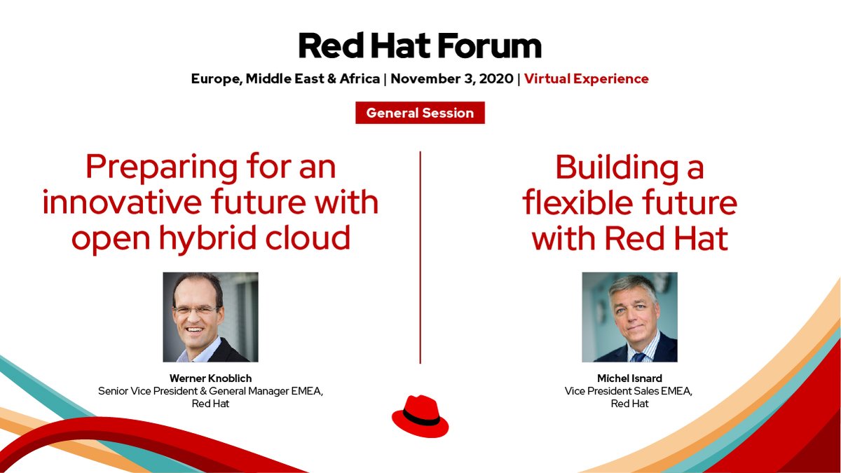 RedHatEMEA's tweet photo. Joining us tomorrow for #RedHatForum EMEA? Be sure to catch opening remarks from keynote speakers Werner Knoblich (SVP &amp; GM Red Hat EMEA ) and Michel Isnard (VP Sales Red Hat EMEA), joined by #DGInformatics &amp; @Turkcell: https://t.co/8Lw5i2PvsX https://t.co/u4ewmoKOuk