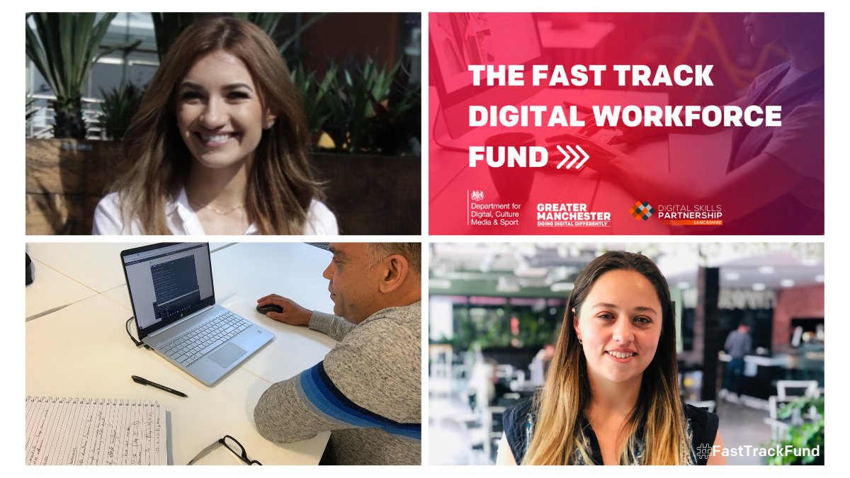 GMCAdigital's tweet photo. ⏩The Fast Track Digital Workforce Fund is a joint venture with @DCMS &amp; @LancsSkillsHub

#FastTrackFund was set up to support our residents with accessible routes into digital employment. 

Read participant case studies 👇

https://t.co/lmzW90B8ul

@HMGNorth @RaytheonRPS @tecmcr https://t.co/tnSyi2ooCh