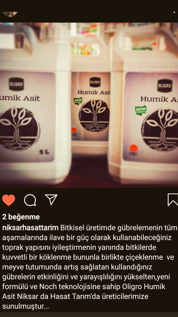 Tüm bitkilerde kuvvetli bir köklenme bununla birlikte çiçeklenme  ve meyve tutumunda artış sağlatan kullandığınız gübrelerin etkinliğini ve yarayışlılığını yükselten Oligro Humik Asit Niksar da Hasat Tarım'da üreticilerimize sunulmuştur...

#niksar #tarım  #gübre #humikasit
