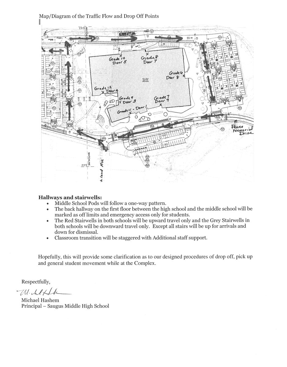 Sachempride's tweet photo. Message to SMHS Families and Staff:  Attached is a letter (2 pages) with the information about student drop off and hallway flow logistics for when we return to in-person learning in January. https://t.co/vbpreeJyp2