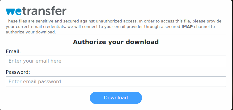 ESET_ES's tweet photo. ✉️ Se propagan emails suplantando la identidad de @WeTransfer y que ofrecen la descarga de varios ficheros.
🕵️‍♂️ En realidad conducen a una web de #phishing que intenta robar las credenciales de acceso al correo electrónico. #NoPiques https://t.co/w4rfPvE9SP