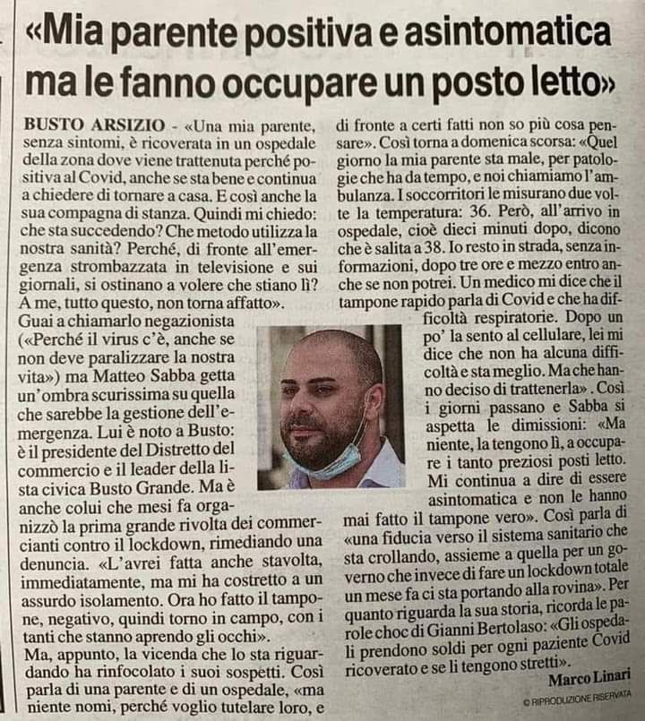 <a href="/Stefbazzi/">Stefano #WWG1WGA</a> 🔴E' chiaro quanto si legge quì,vero??Ricoverano persone sane asintomatiche!!Tutto per denaro e per incutere il terrore di una #pandemia che non c'è.L'unica pandemia esistente è quella della dell'omertà e della disinformazione!! #ItaliaSiRibella #Covid19 
radioradio.it/2020/10/bertol…