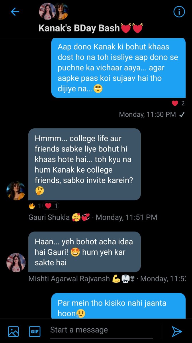 sweet_nish01's tweet photo. @Harshizzz19 @rhea_shrm The chat in Kanak's Bday Bash GC with Gauri, Mishti and Uma.

(3/6)

#RheaSharma 
#RheaAsMishti #YehRishteyHainPyaarKe #RheaAsKanak #TSMSP #RheaAsGauri #KHDDDK https://t.co/JSzLl9AYln https://t.co/3OKUjBpDgO
