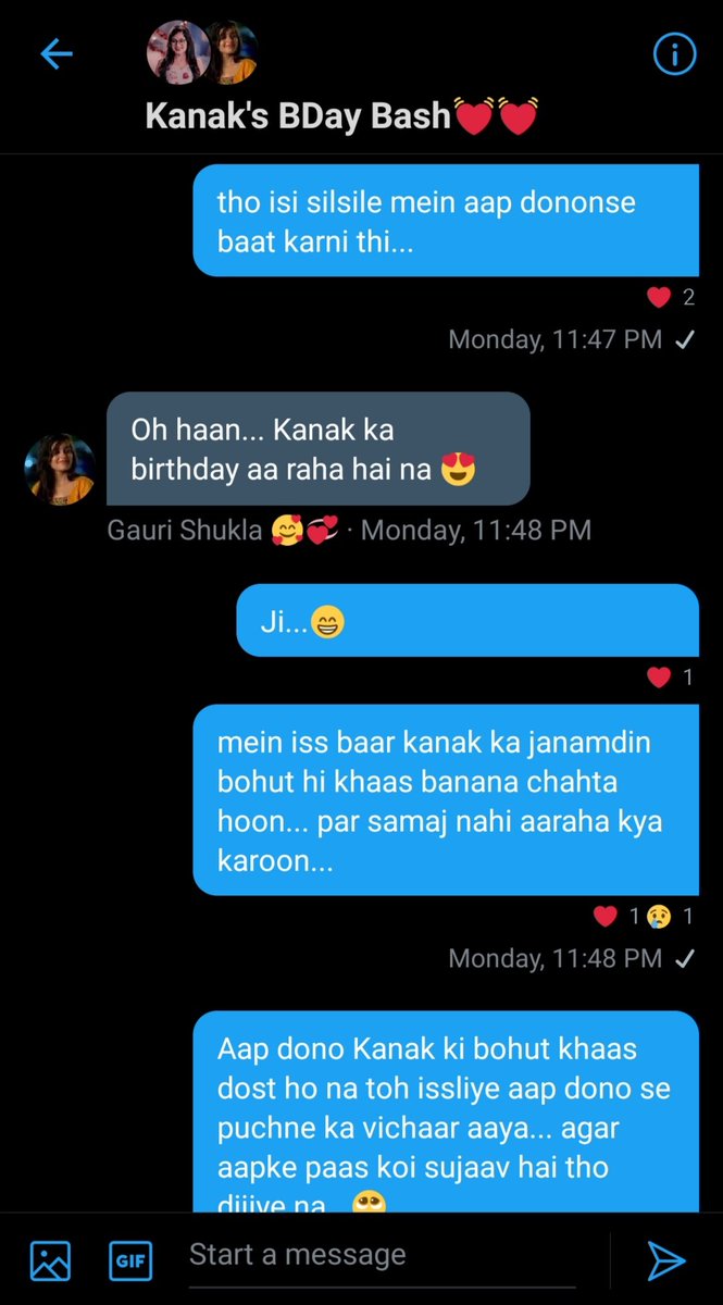 sweet_nish01's tweet photo. @Harshizzz19 @rhea_shrm The chat in Kanak's Bday Bash GC with Gauri, Mishti and Uma.

(3/6)

#RheaSharma 
#RheaAsMishti #YehRishteyHainPyaarKe #RheaAsKanak #TSMSP #RheaAsGauri #KHDDDK https://t.co/JSzLl9AYln https://t.co/3OKUjBpDgO