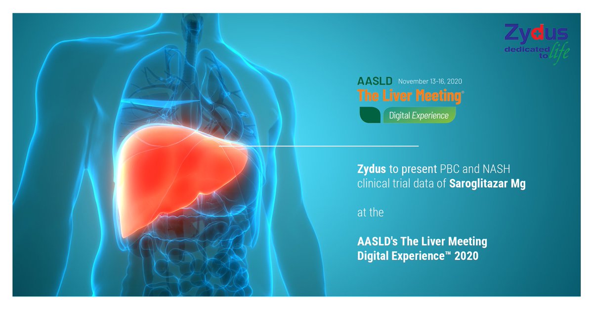 ZydusUniverse's tweet photo. Zydus to present PBC and NASH clinical trial data of Saroglitazar Mg at the AASLD's The Liver Meeting Digital Experience™ 2020 https://t.co/K5ri3fIGSB
