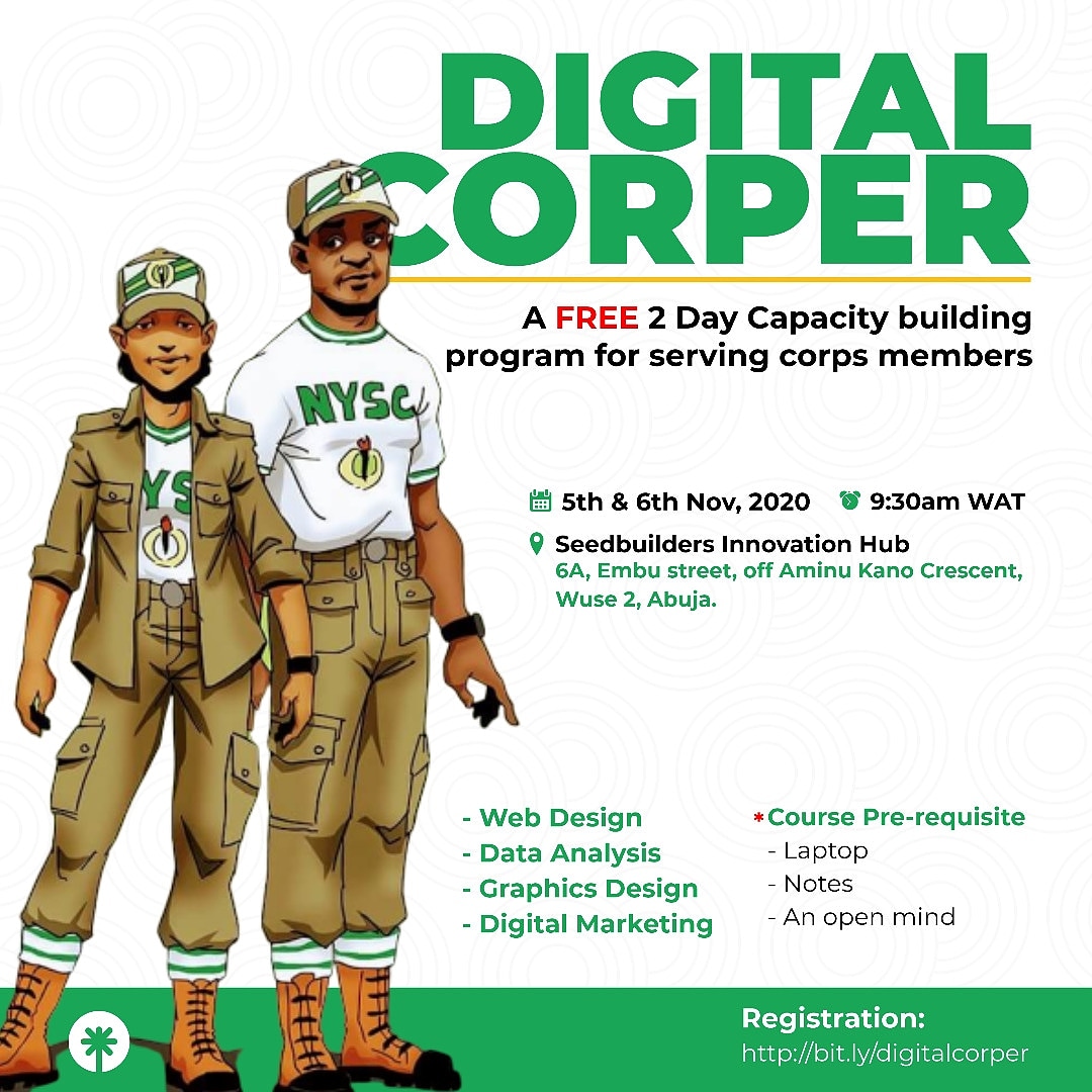 seedhubng's tweet photo. Are you a serving NYSC corps member serving within Abuja?

Do not miss out on this opportunity to upskill. 

Learn various digital skills like web design, data analysis, digital marketing and graphics design.

Kindly click https://t.co/EGCLmuAm2h to save your seat.

#nysc #abuja https://t.co/TJKZISU4wU