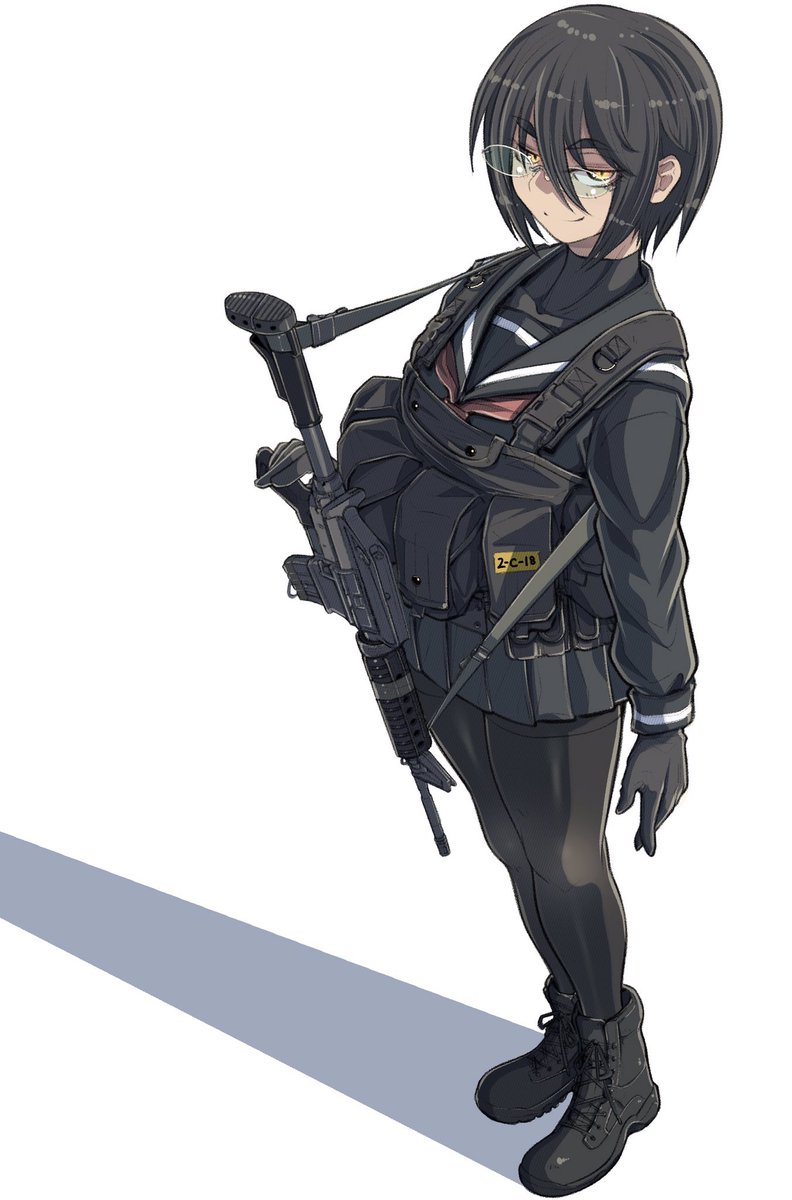 1girl weapon solo gun pantyhose gloves school uniform  illustration images