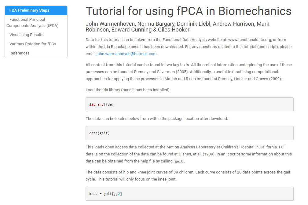 Secondly, we created some tutorials for applying PCA and fPCA in both Matlab and R, both of which are available here:  https://github.com/johnwarmenhoven/PCA-FPCA (will try to have these up on the website with the article as well as Github) 4/n