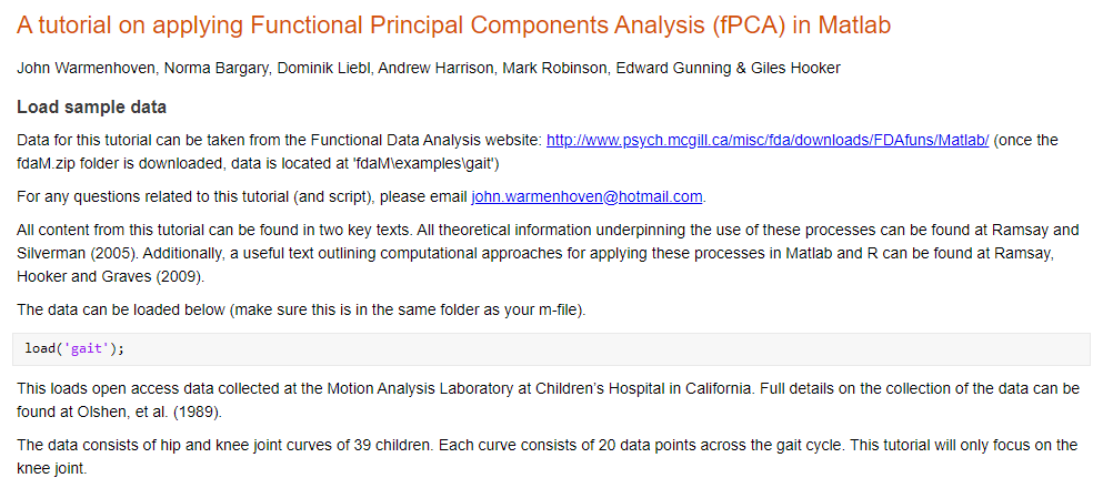 Secondly, we created some tutorials for applying PCA and fPCA in both Matlab and R, both of which are available here:  https://github.com/johnwarmenhoven/PCA-FPCA (will try to have these up on the website with the article as well as Github) 4/n
