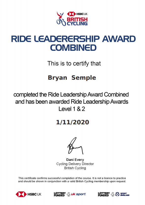 RidesnRidges's tweet photo. Very pleased to have passed my @BritishCycling  Ride Leadership Combined Assessment over the weekend.  A great course for anyone involved in organising and leading club rides  and a great way to help others start their journey in cycling. Thanks to coach Tom from @BCcoaches https://t.co/8kU56Xky1N