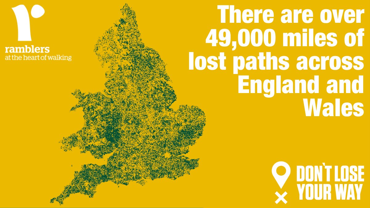 Over 49,000 miles of paths are missing from the official map in England and Wales. <a href="/RamblersGB/">RamblersGB</a> have found and mapped these paths, but time is running out, with just five years left to save them. Find out how you can help -> ramblers.org.uk/DLYW

#DontLoseYourWay