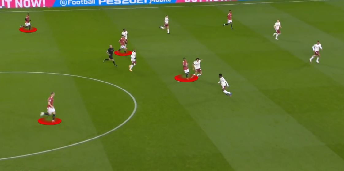 Fred – not a DMThe term ‘showing yourself’ means “making yourself an option for a pass”. Here, Fred — the deepest midfielder — runs forward out of position to do so. Now, he does retain possession. However, the decision was still wrong; he constantly moved out of position.