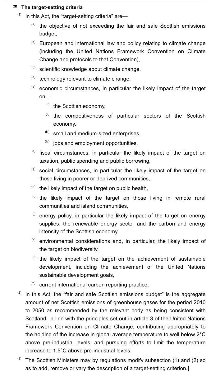 9/ Scotland's Act requires any revised targets to be set with Scotland's “fair and safe” share in mind, as well as European and international climate law, and climate science, amongst other things. Our Bill sets weak-tea ambition in stone & doesn’t plan at all for ratcheting up.