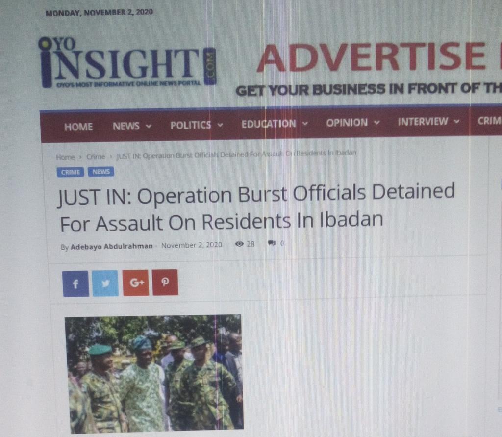 Report says #OperationBurst officials involved in assault of #Ibadan residents have been detained .
Source : #oyoinsight

#Ibadan
#operationburst