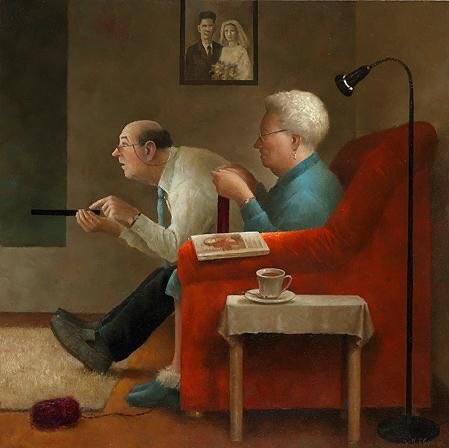 Musk_DaiIy_news's tweet photo. It’s a while since I posted a painting by Marius van Dokkum...always makes me smile ‘The Remote’.  The man’s expression is exactly spot on https://t.co/rqC5Eabx2D