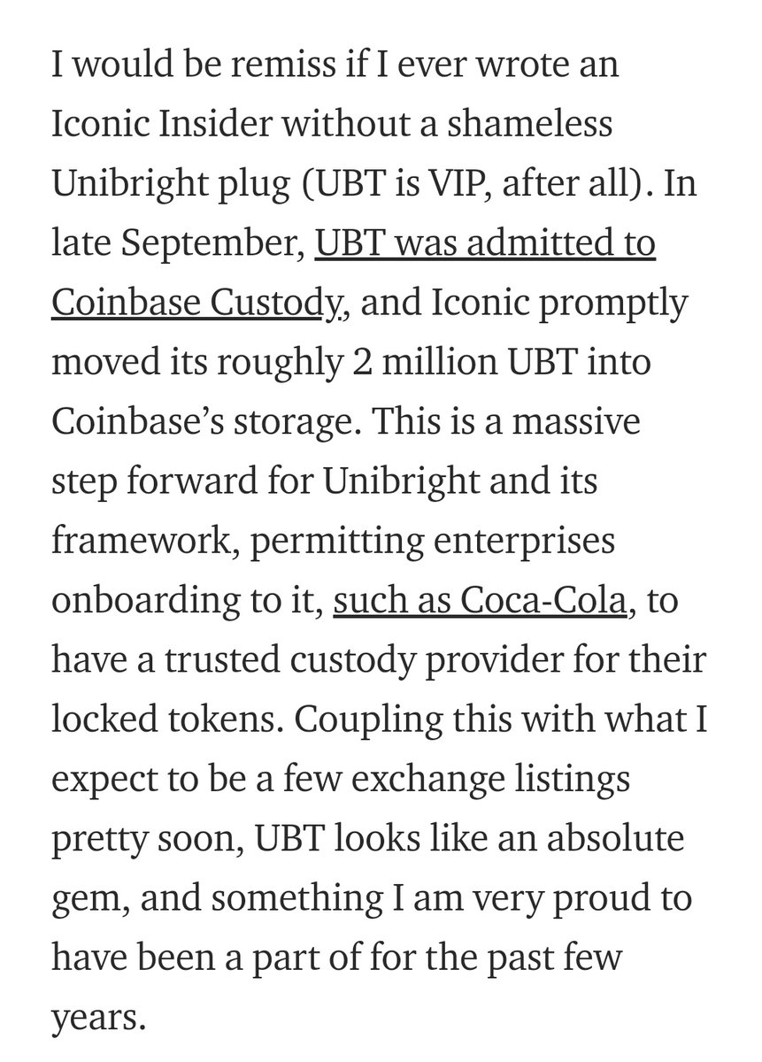 #Unibright $UBT is  VIP 
@iconic_holding #CocaCola #blockchain #Coinbase Custody