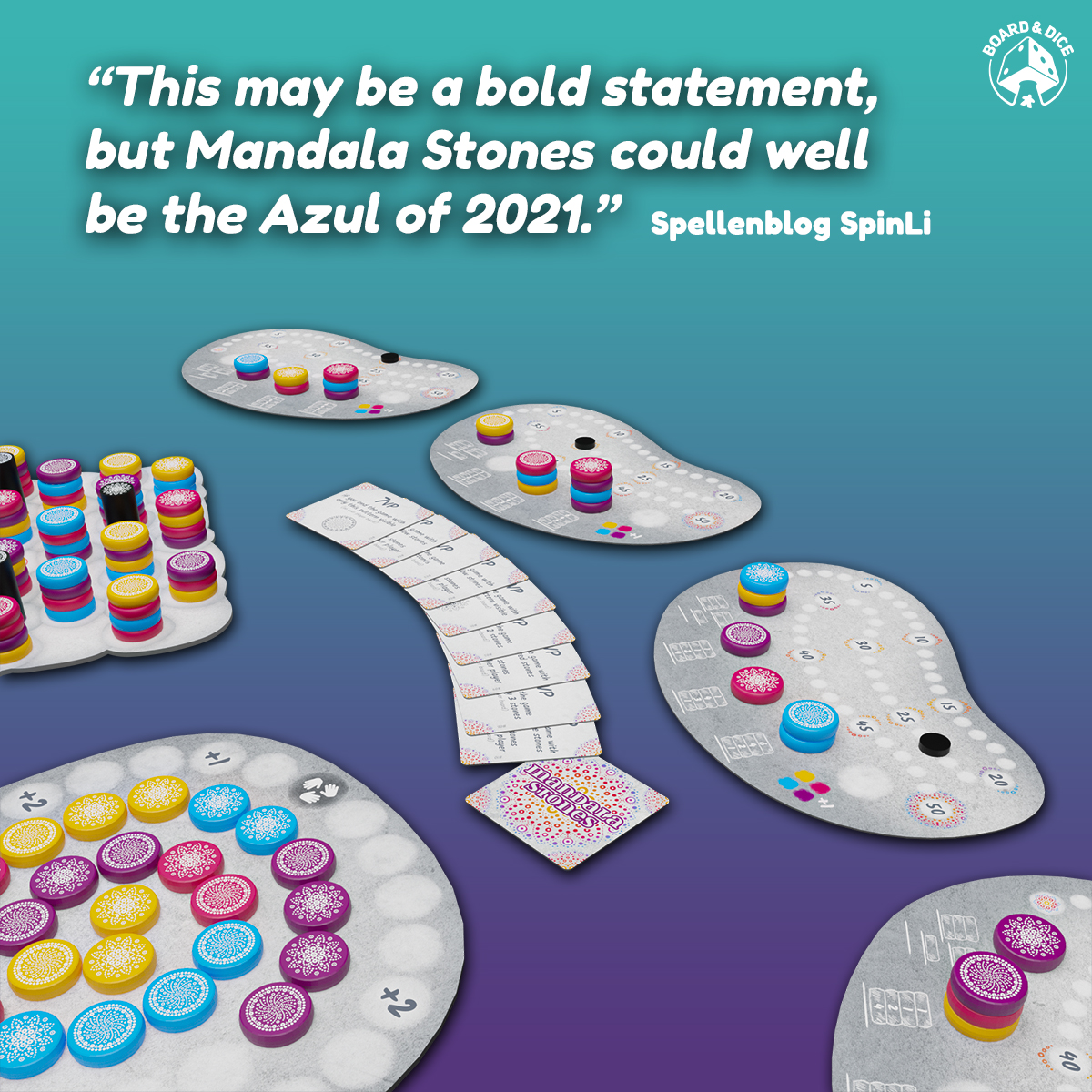 BoardAndDice's tweet photo. Last @SPIEL_Messe  we was demoing 3 of our upcoming games plan to be published in 2021. One of them was Mandala Stones. 
Release date: Q2 2021 https://t.co/ITrFg5HJ0g