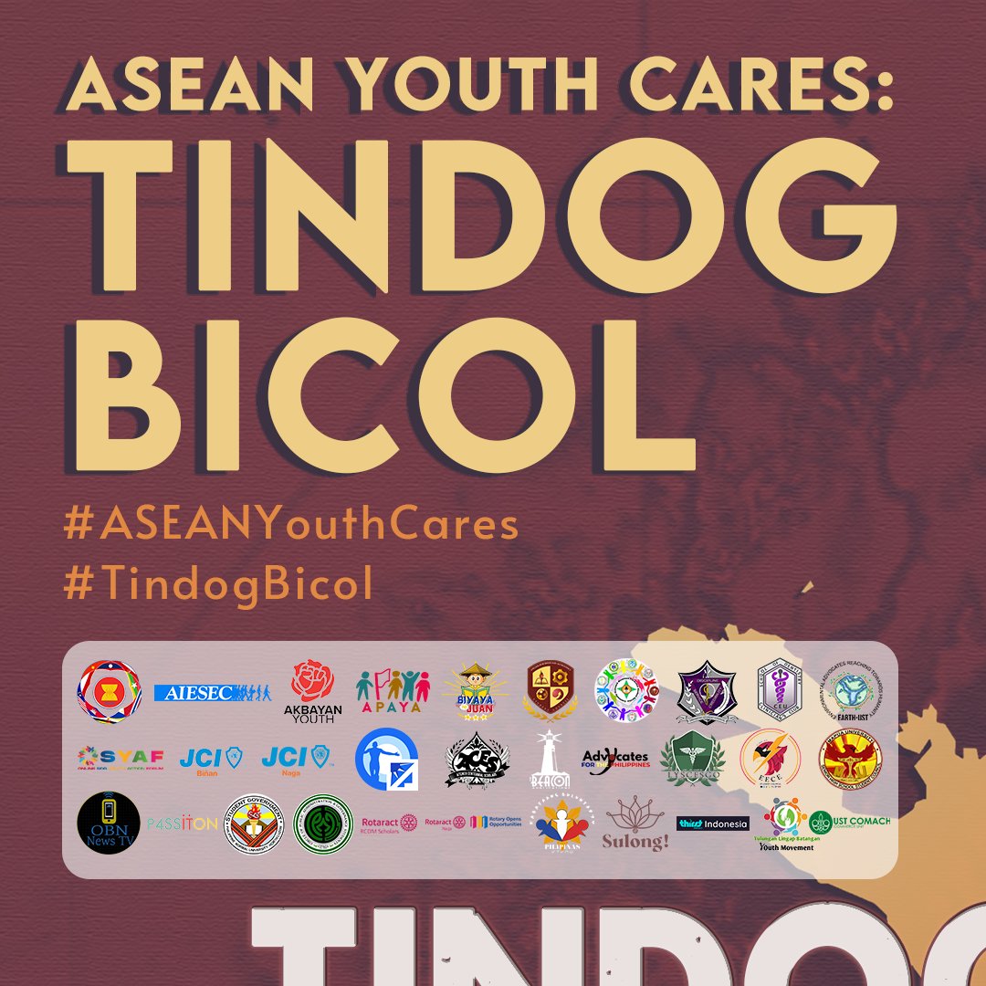 ASEANAdvocates's tweet photo. We need the spirit of youth collaboration in this time of crisis. The ASEAN Youth aims to raise a million pesos to help the victims of the recent ST Rolly (Goni). You may donate now here: https://t.co/q8tJRoltF9

#ASEANYouthAdvocates
#ASEANYouthCares
#TindogBicol
#ASEAN  

(1/5) https://t.co/8PCsWkyBGz