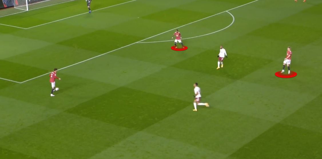 Scott or Fred?This is yet another example of both Fred (correctly) and Scott (incorrectly) showing themselves for Lindelöf. Scott was not playing at DM. He was playing as a RCM. Yet, he kept on drifting there in the first minutes and he should've been told immediately.