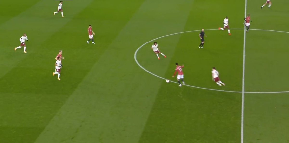 Mason Greenwood – TurnoversMason did not start well at all. This is his third turnover already and this one was the worst. He is looking for Shaw who is out of frame but just at the top. Pogba has made a run which pulled Arsenal back. This is an easy pass for him. However…