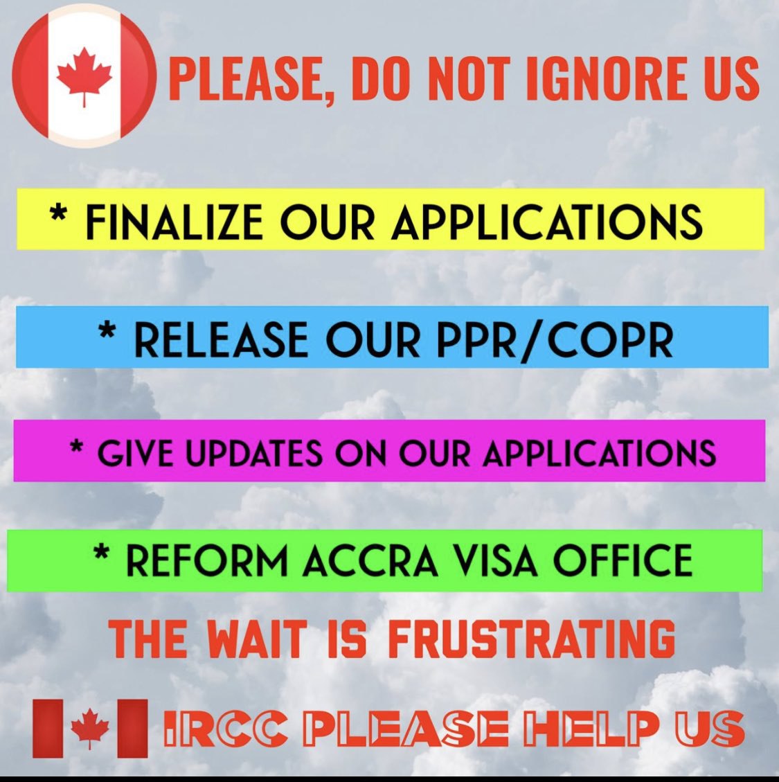 weplead's tweet image. So far, no PRV has been produced from #Accravisaoffice. We are over 400 applicants awaiting a decision. All parameters are passed. Please #releasePPR. Are we being neglected because we are from Africa?
@marcomendicino
@JustinTrudeau
@CanHCGhana @CanCGHongKong @saranichollsCAN