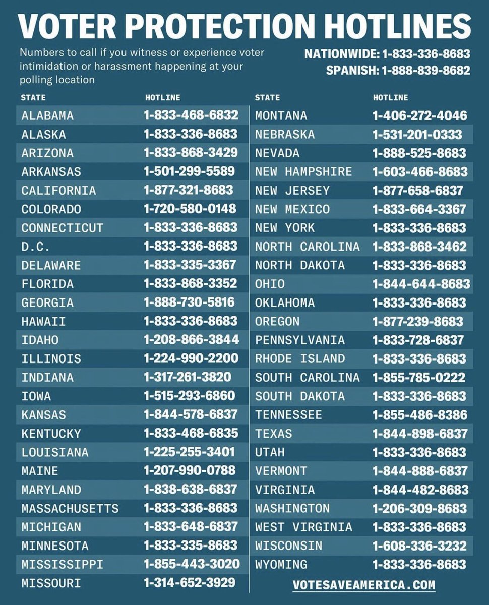 BerniceKing's tweet image. Share these Voter Protection Hotlines. #Vote #Vote2020