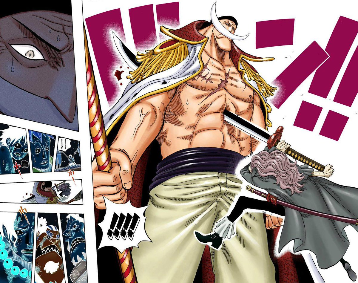 Now the most important moment.NOW TELL ME, what happens if SHANKS or any other ADMIRAL or whoever dafuq gets stabbed through the heart.Just think logically about it!Oldbeard went from 100% to 50% AT BEST!This stab worsened his condition bit by bit.