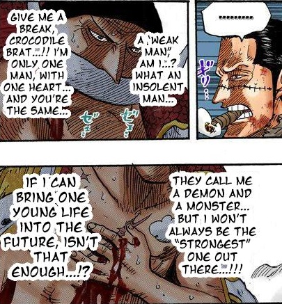 Now the most important moment.NOW TELL ME, what happens if SHANKS or any other ADMIRAL or whoever dafuq gets stabbed through the heart.Just think logically about it!Oldbeard went from 100% to 50% AT BEST!This stab worsened his condition bit by bit.