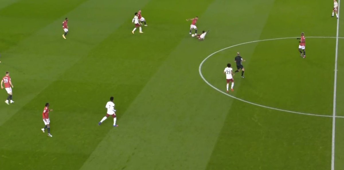 Wan-Bissaka – Poor PassThis is yet another example of how poor our passing was. Aaron is relatively free – he has another space move or pass. He attempts a risky pass to Bruno and underhits it. The result? Turnover.