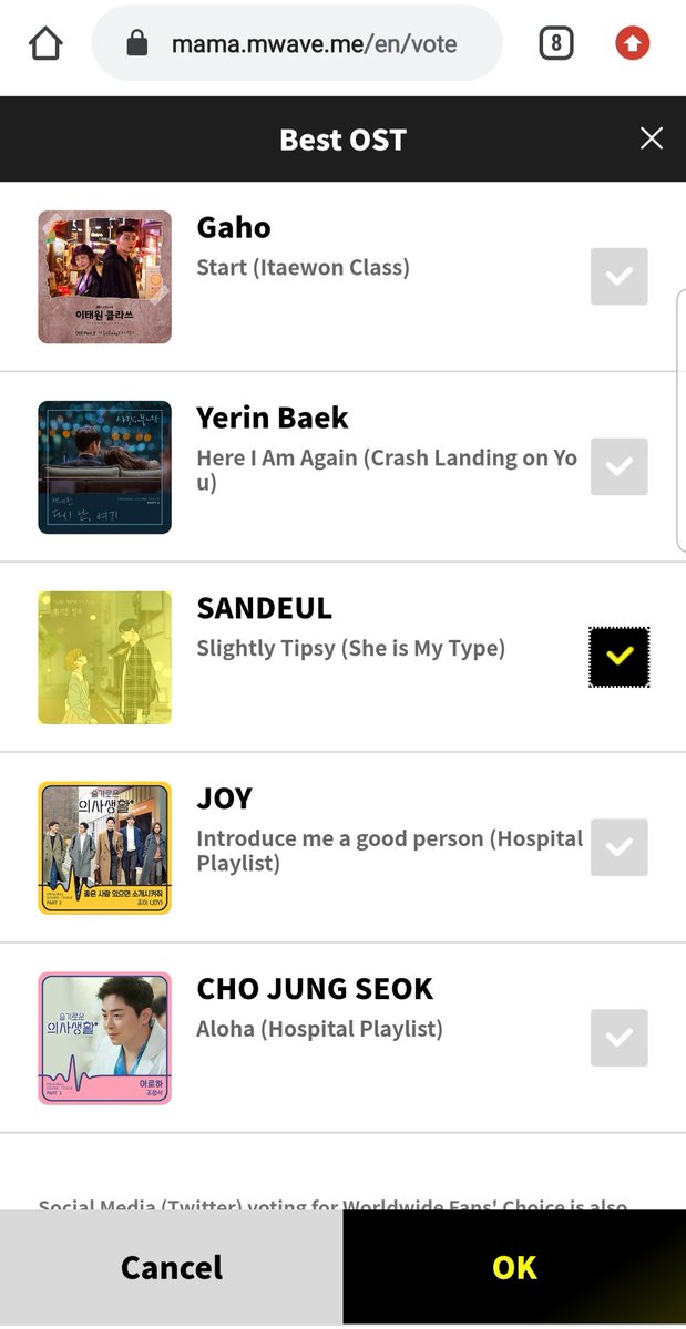 [📢] Dear #BANAs!! Do you already vote for #B1A4's #SANDEUL #SlightlyTipsy on Mnet MAMA 2020 today!
Click this link 👉2020mama.com👈
And login with all your Social Media below &amp; vote on:
1. Song of The Year
2. Best OST

The votes will takes till 5th Dec, 2020!
Go BANA!