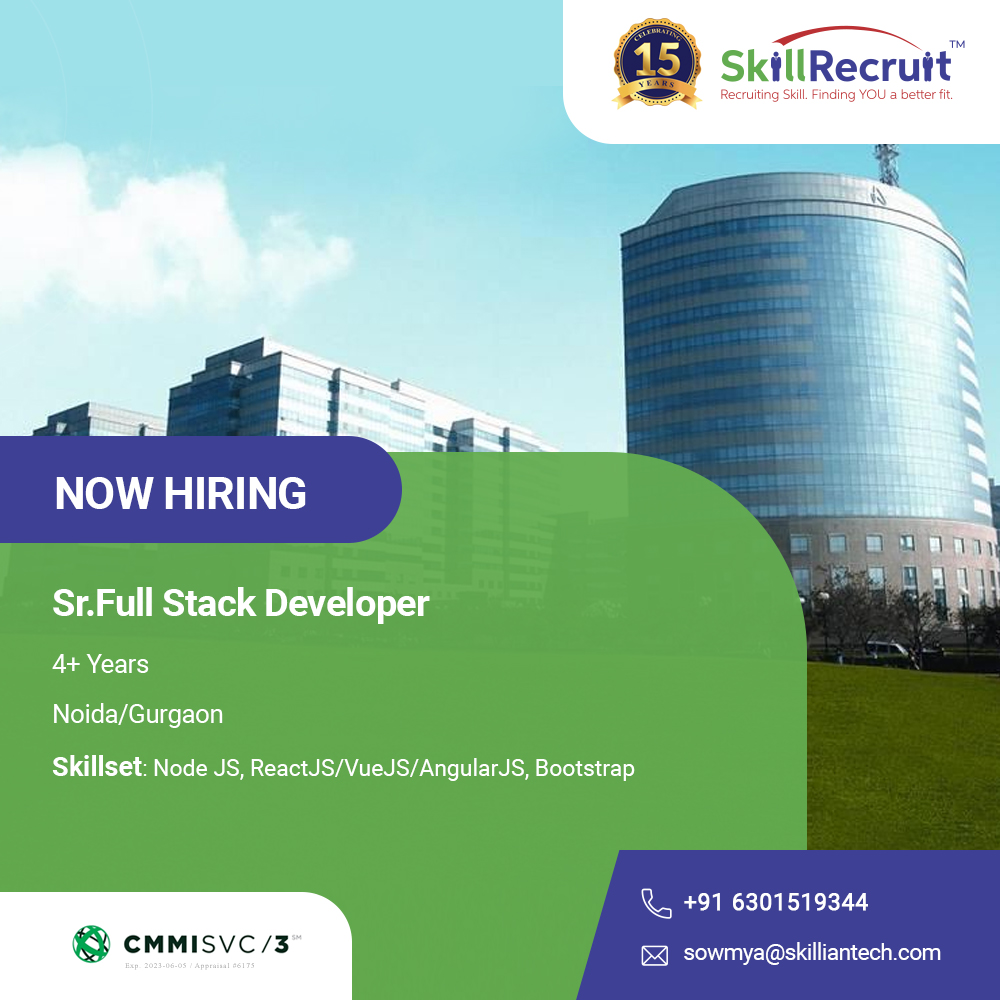 SkillRecruit's tweet photo. Recruiting suitable candidates for the role of Sr. Full Stack Developer with 4+ years of experience in the field! Apply now!
#SkillRecruit #Skilliantech #DevelopmentEngineer #FullStackDeveloper #FullStack #SoftwareEngineer #IT #Noida #Gurgaon #GurgaonJobs #jobseekers https://t.co/oRoK0KBrmd